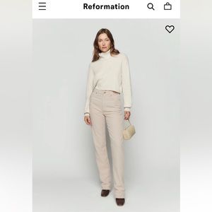 REFORMATION High Rise Straight Long Corduroy cement color Pants size 27 nwt